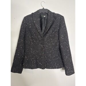 Apostrophe Womens Tweed Blazer Size 12 Wool Blend Black Career Jacket Lined